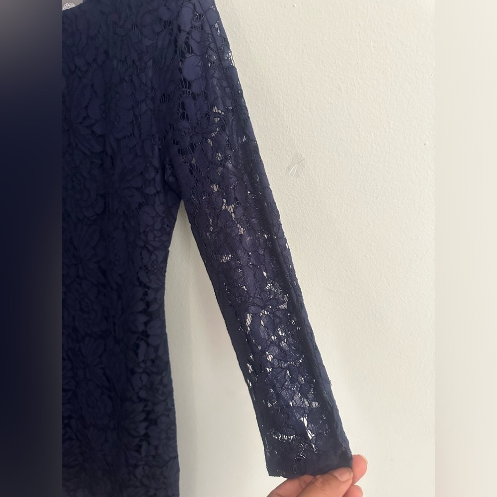 Vince Camuto Womens Size 4 Navy Lace Overlay Shift Dress 3/4 See Through Sleeve - Picture 3 of 8